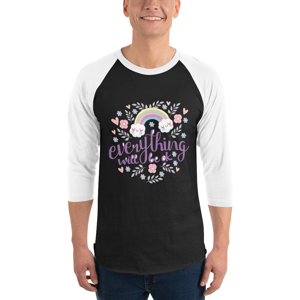 Rainbow - Everything will be ok | Unisex 3/4 Sleeve Raglan Shirt | Tultex 245