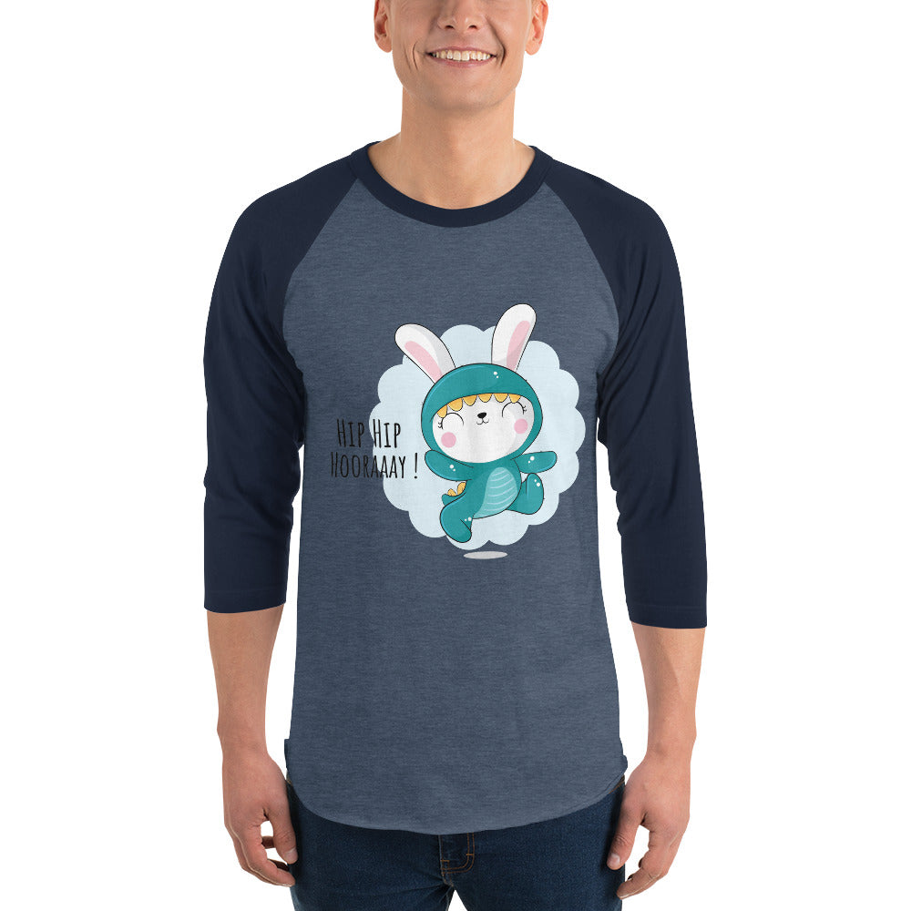 Green rabbit - HIP HIP HOORAAAY | Unisex 3/4 Sleeve Raglan Shirt | Tultex 245