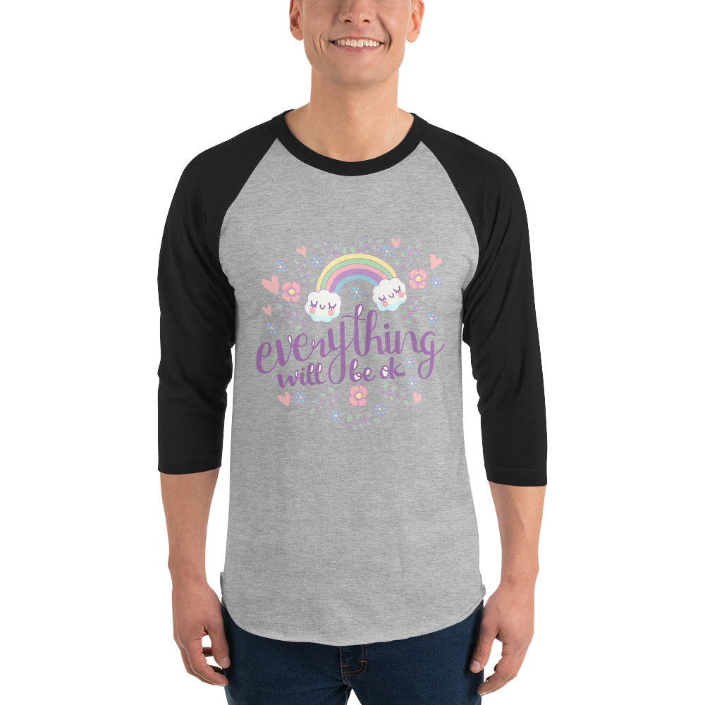 Rainbow - Everything will be ok | Unisex 3/4 Sleeve Raglan Shirt | Tultex 245