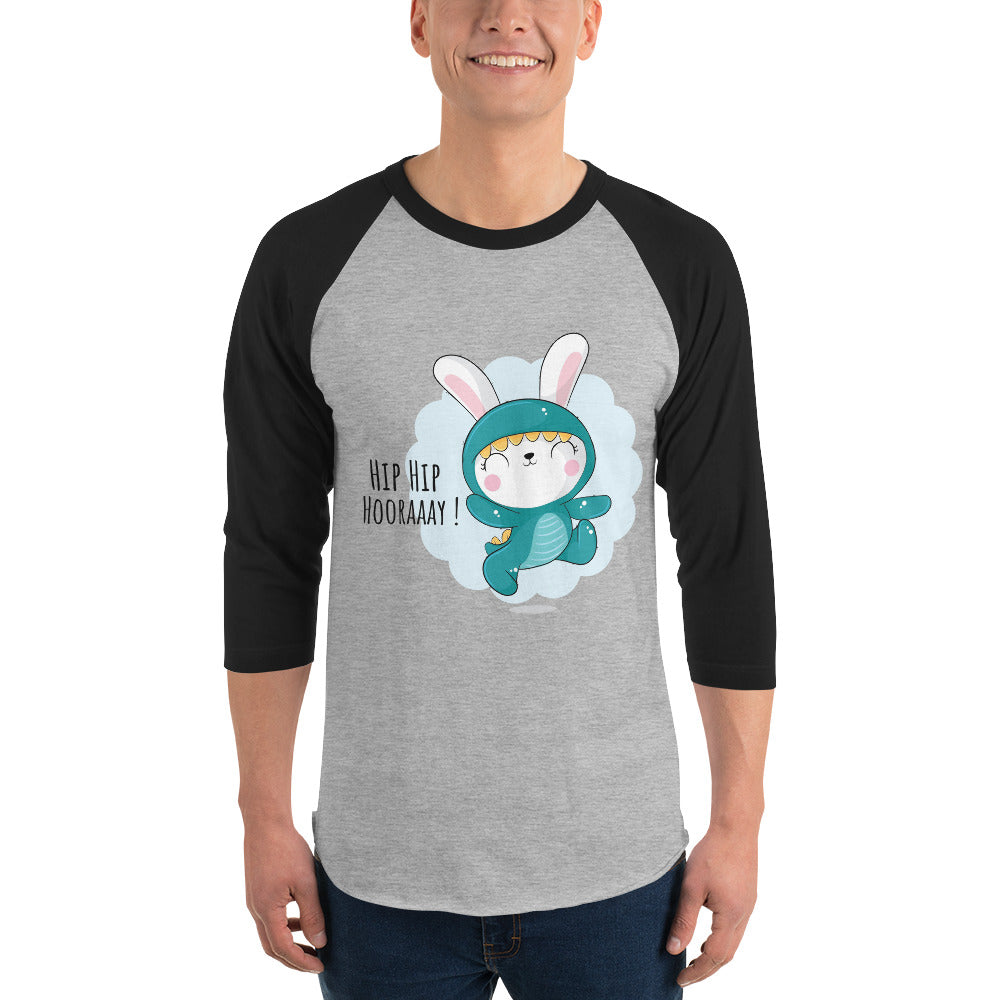 Green rabbit - HIP HIP HOORAAAY | Unisex 3/4 Sleeve Raglan Shirt | Tultex 245