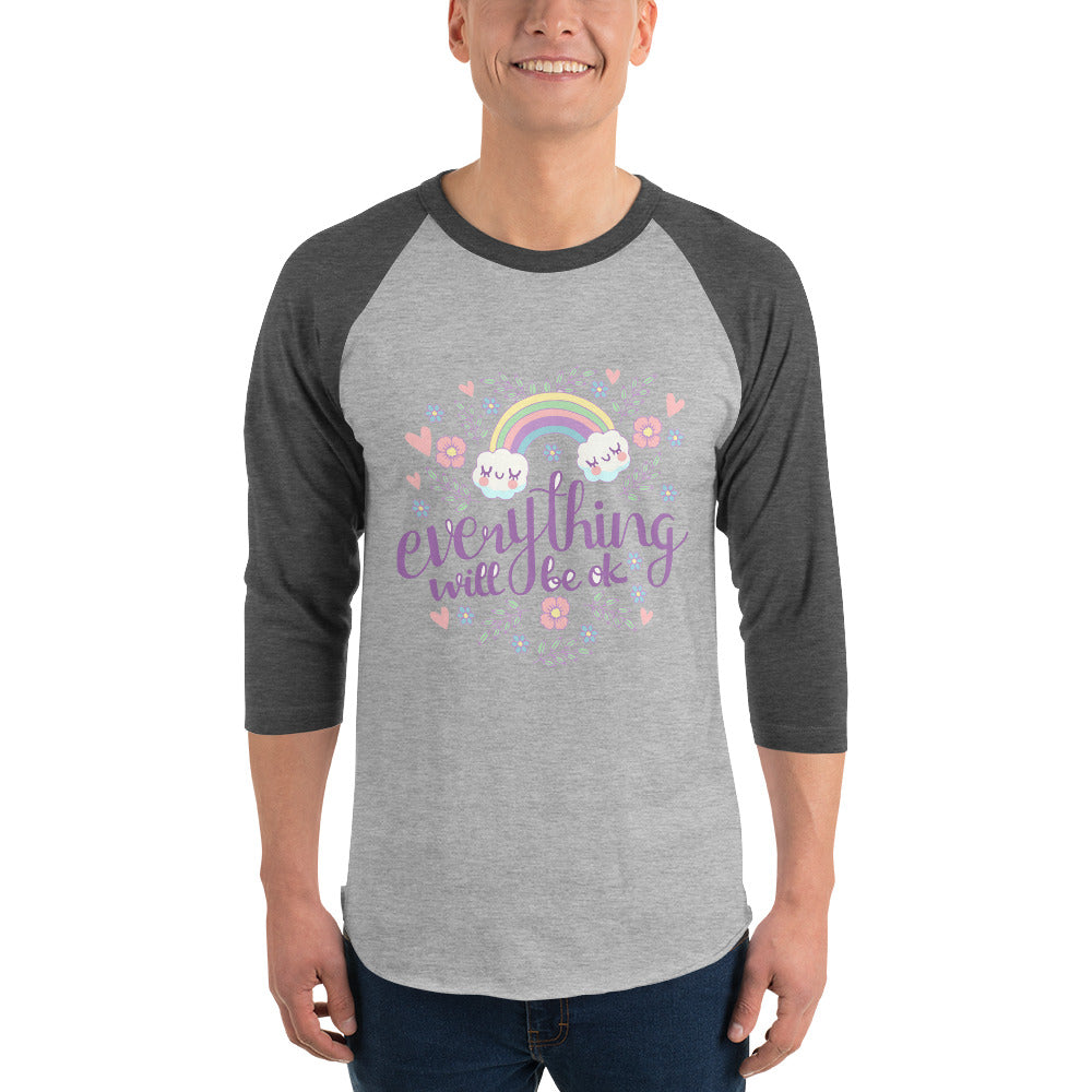 Rainbow - Everything will be ok | Unisex 3/4 Sleeve Raglan Shirt | Tultex 245