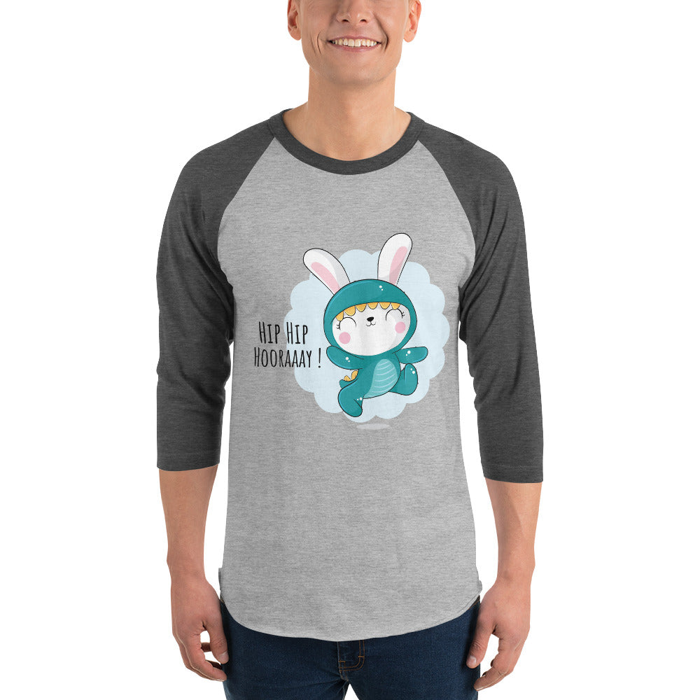 Green rabbit - HIP HIP HOORAAAY | Unisex 3/4 Sleeve Raglan Shirt | Tultex 245