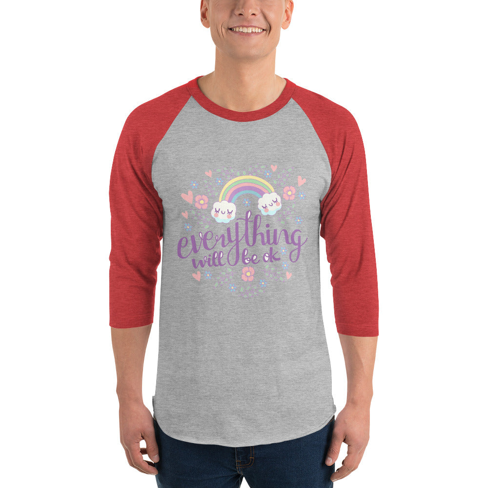 Rainbow - Everything will be ok | Unisex 3/4 Sleeve Raglan Shirt | Tultex 245