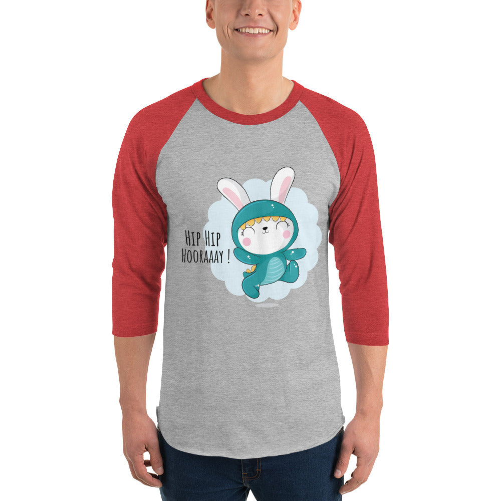 Green rabbit - HIP HIP HOORAAAY | Unisex 3/4 Sleeve Raglan Shirt | Tultex 245