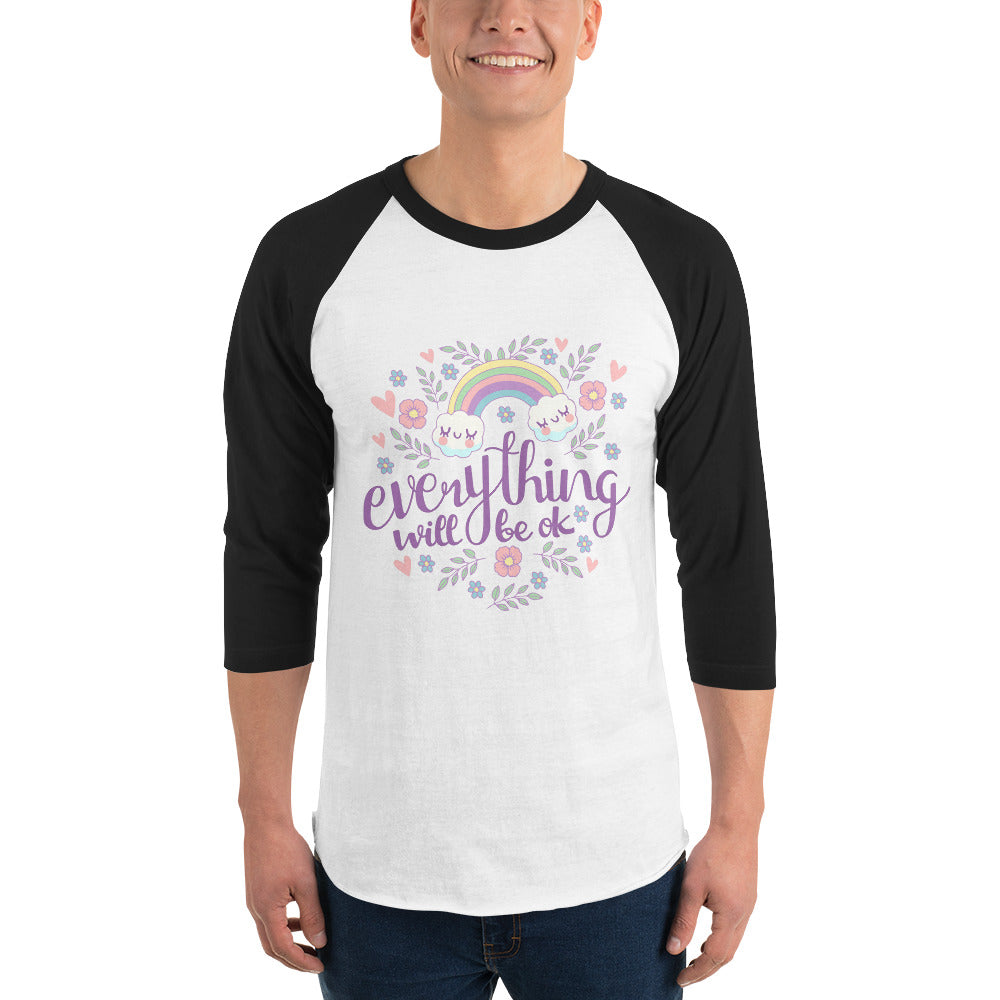 Rainbow - Everything will be ok | Unisex 3/4 Sleeve Raglan Shirt | Tultex 245