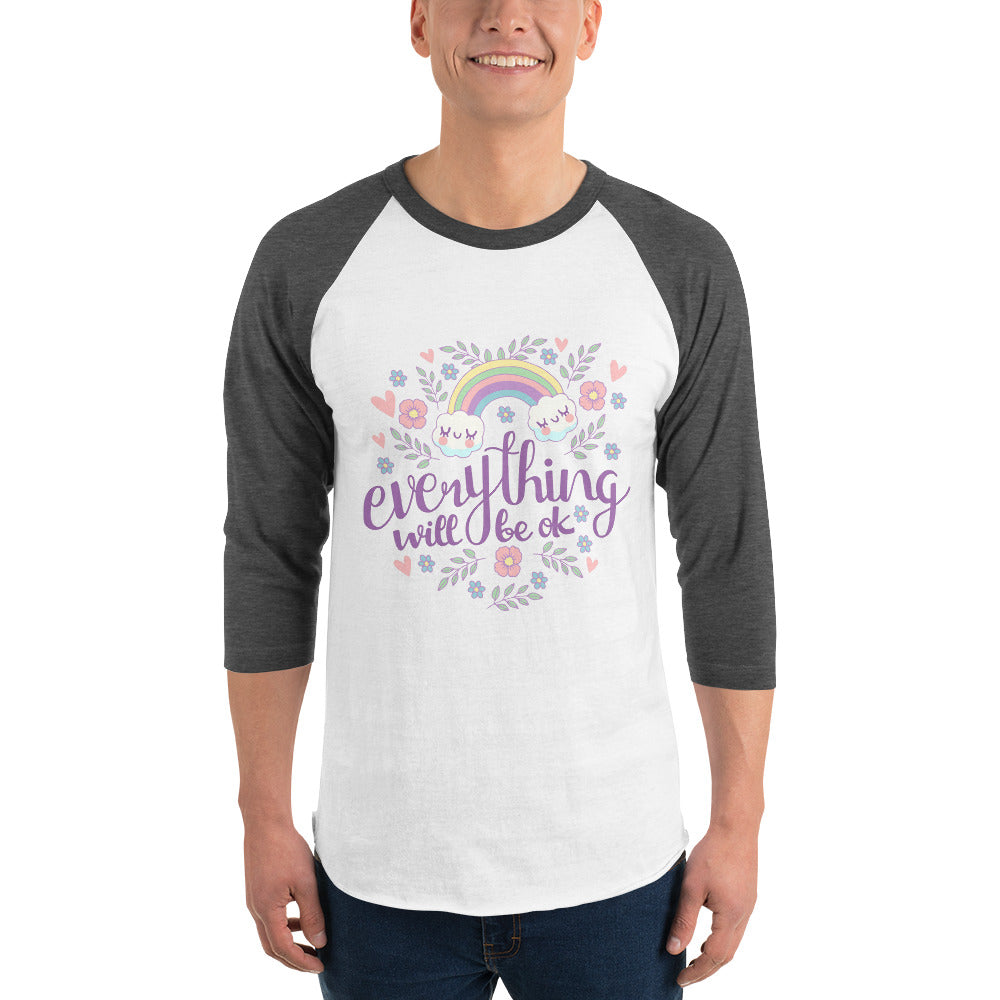 Rainbow - Everything will be ok | Unisex 3/4 Sleeve Raglan Shirt | Tultex 245