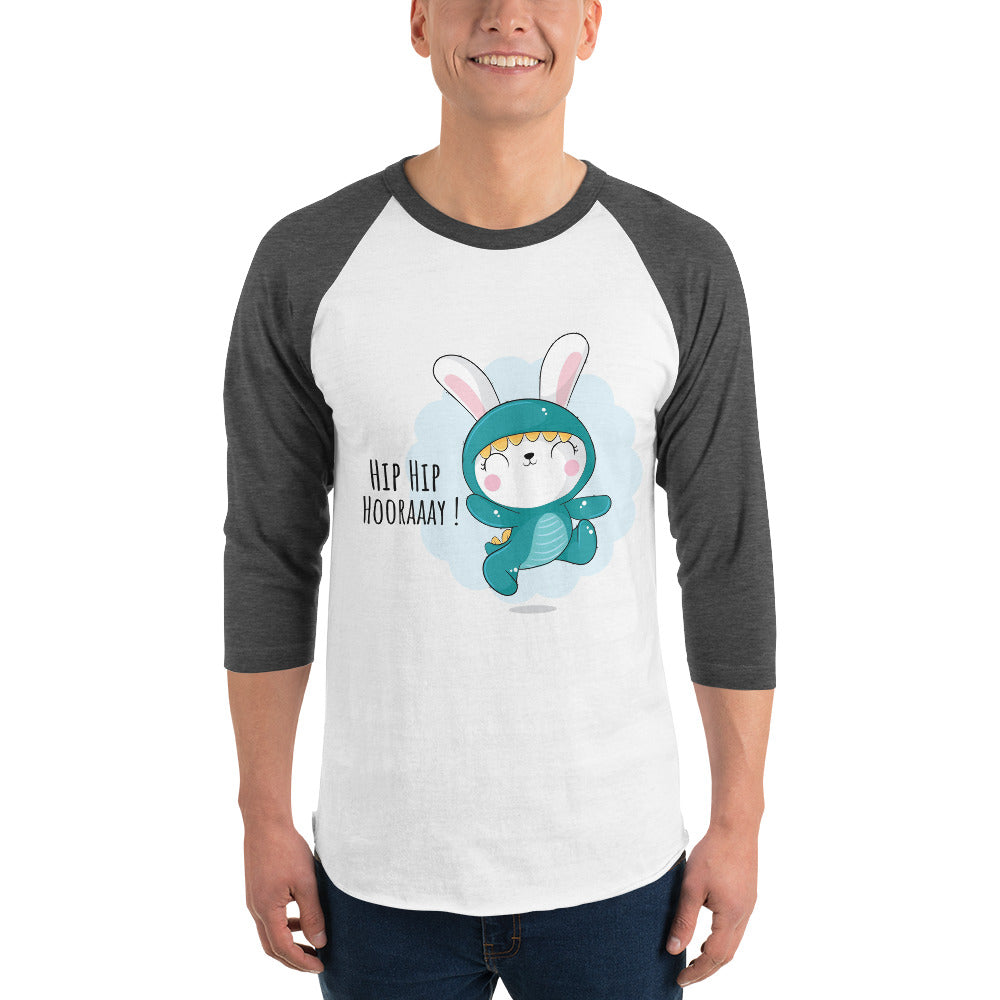 Green rabbit - HIP HIP HOORAAAY | Unisex 3/4 Sleeve Raglan Shirt | Tultex 245
