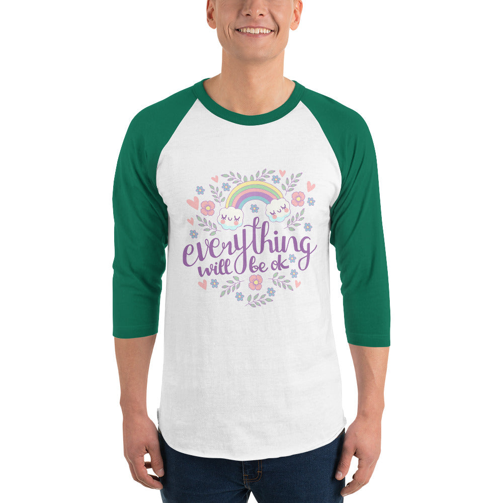 Rainbow - Everything will be ok | Unisex 3/4 Sleeve Raglan Shirt | Tultex 245