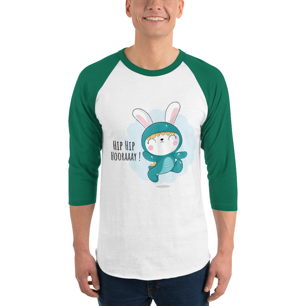 Green rabbit - HIP HIP HOORAAAY | Unisex 3/4 Sleeve Raglan Shirt | Tultex 245