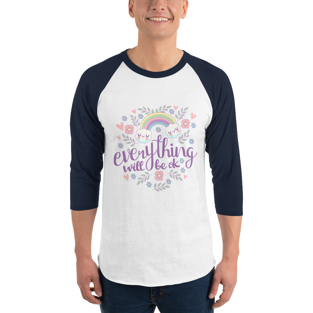 Rainbow - Everything will be ok | Unisex 3/4 Sleeve Raglan Shirt | Tultex 245