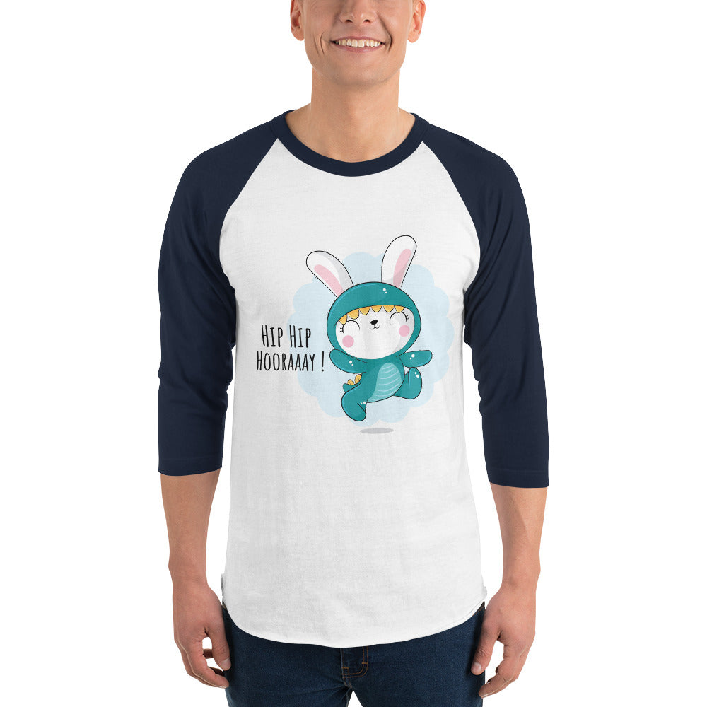 Green rabbit - HIP HIP HOORAAAY | Unisex 3/4 Sleeve Raglan Shirt | Tultex 245