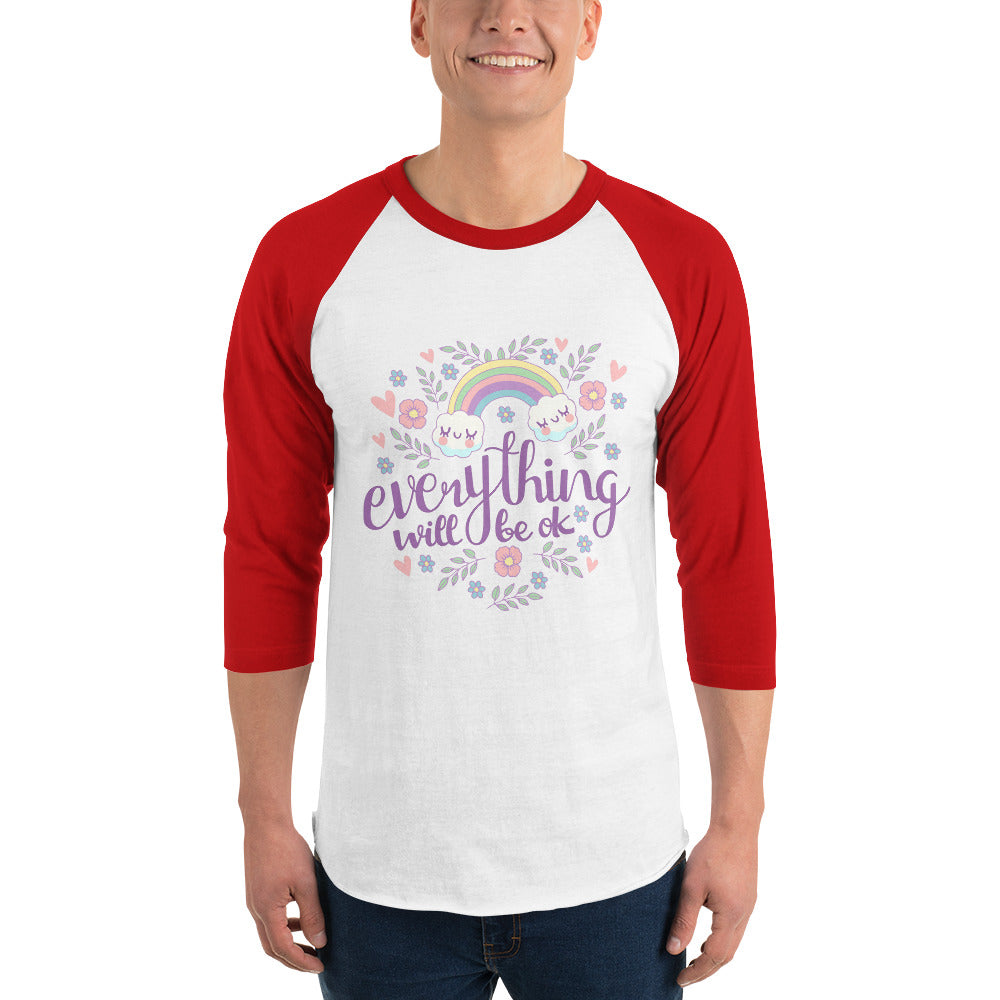 Rainbow - Everything will be ok | Unisex 3/4 Sleeve Raglan Shirt | Tultex 245
