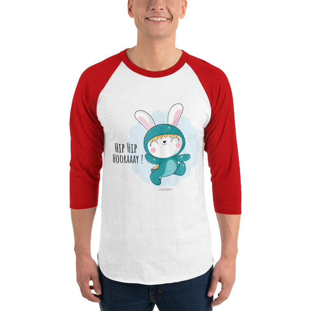 Green rabbit - HIP HIP HOORAAAY | Unisex 3/4 Sleeve Raglan Shirt | Tultex 245