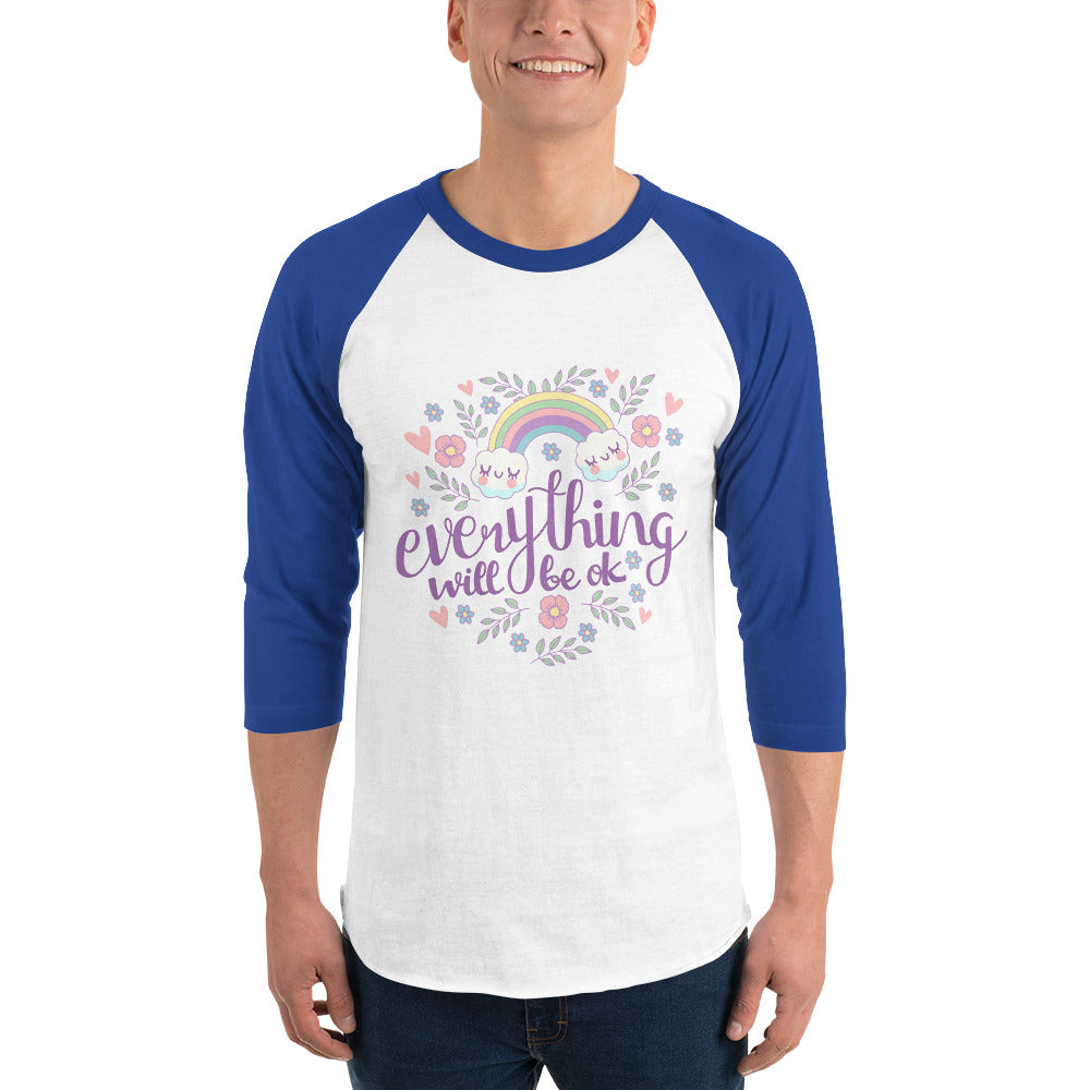 Rainbow - Everything will be ok | Unisex 3/4 Sleeve Raglan Shirt | Tultex 245