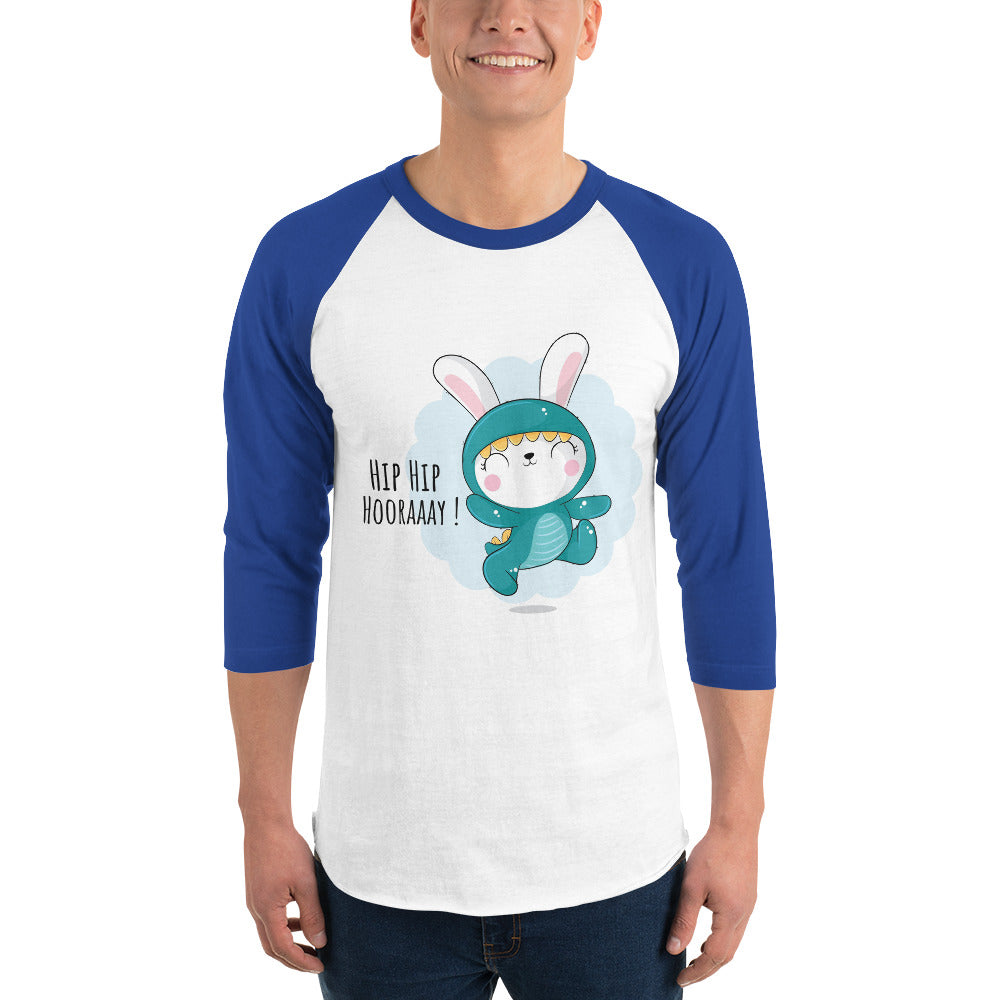 Green rabbit - HIP HIP HOORAAAY | Unisex 3/4 Sleeve Raglan Shirt | Tultex 245