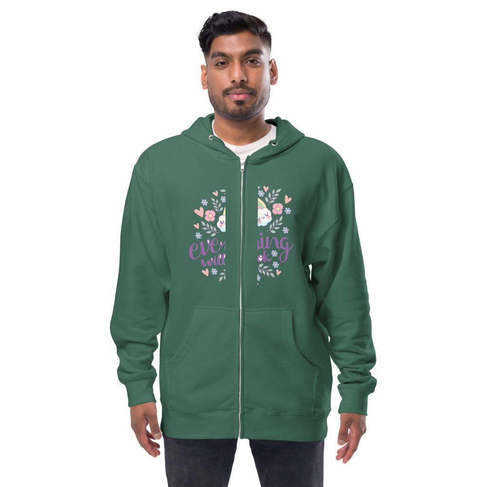 Rainbow - Everything will be ok | Unisex Fleece Zip Up Hoodie | Independent Trading Co. SS4500Z