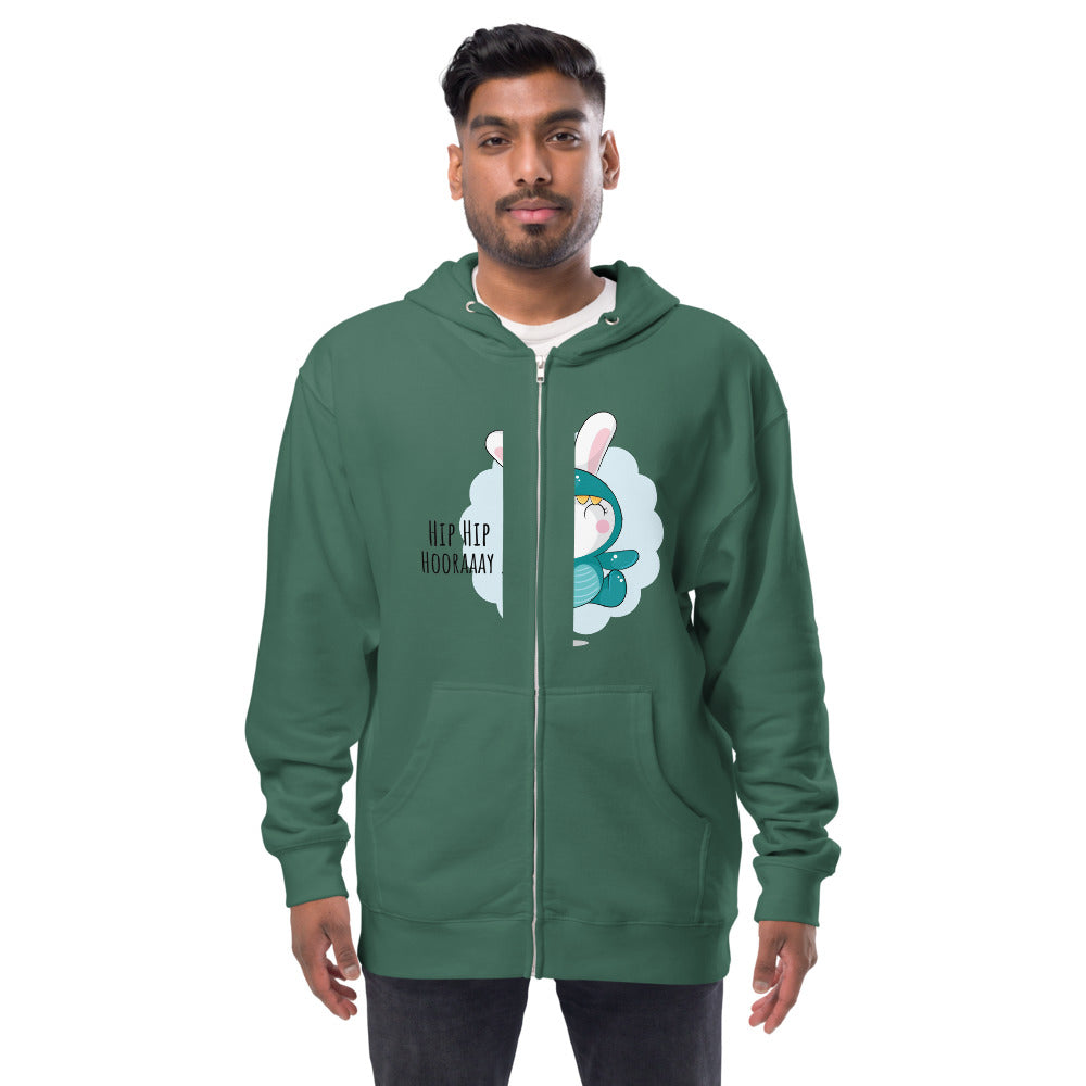 Green rabbit - HIP HIP HOORAAAY | Unisex Fleece Zip Up Hoodie | Independent Trading Co. SS4500Z