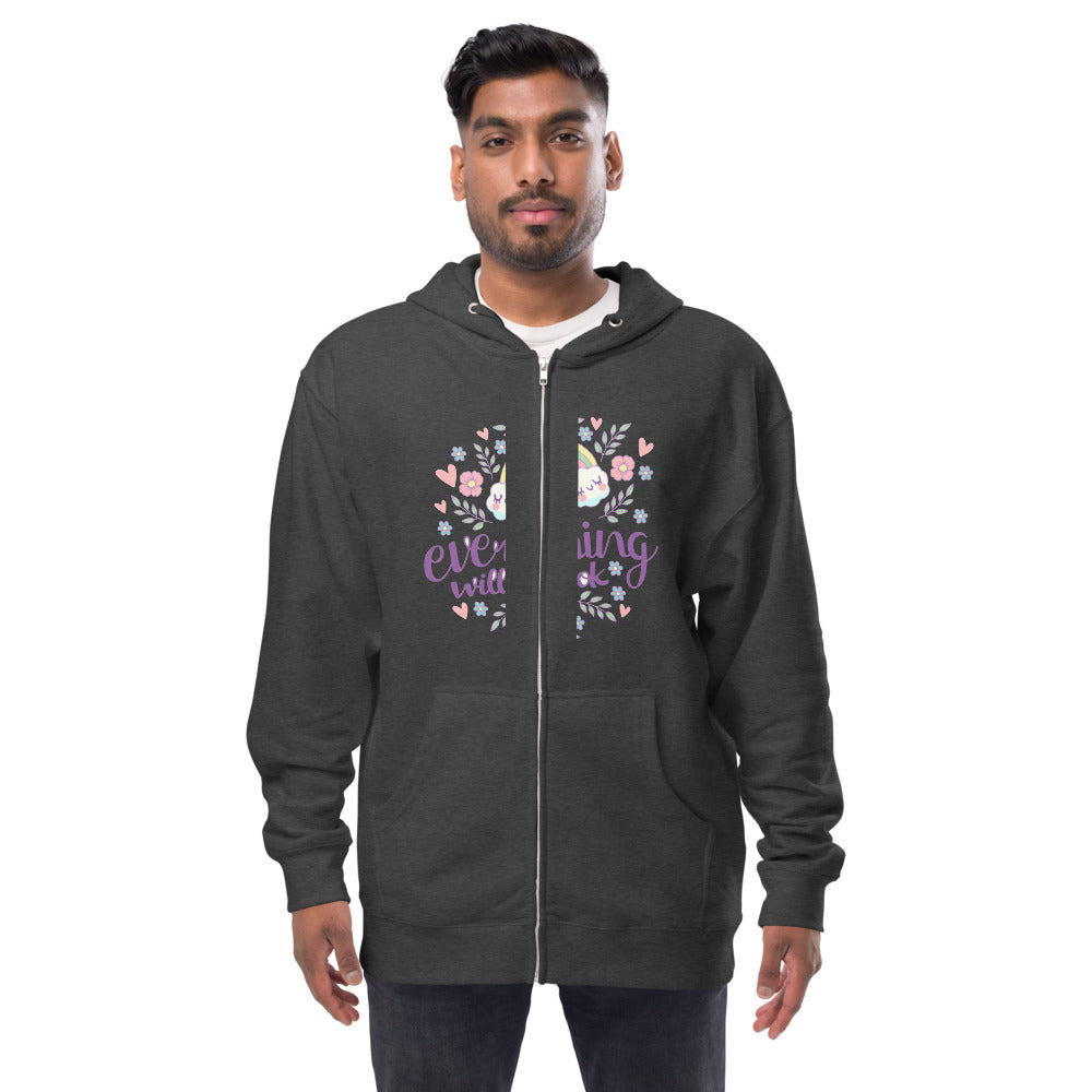 Rainbow - Everything will be ok | Unisex Fleece Zip Up Hoodie | Independent Trading Co. SS4500Z