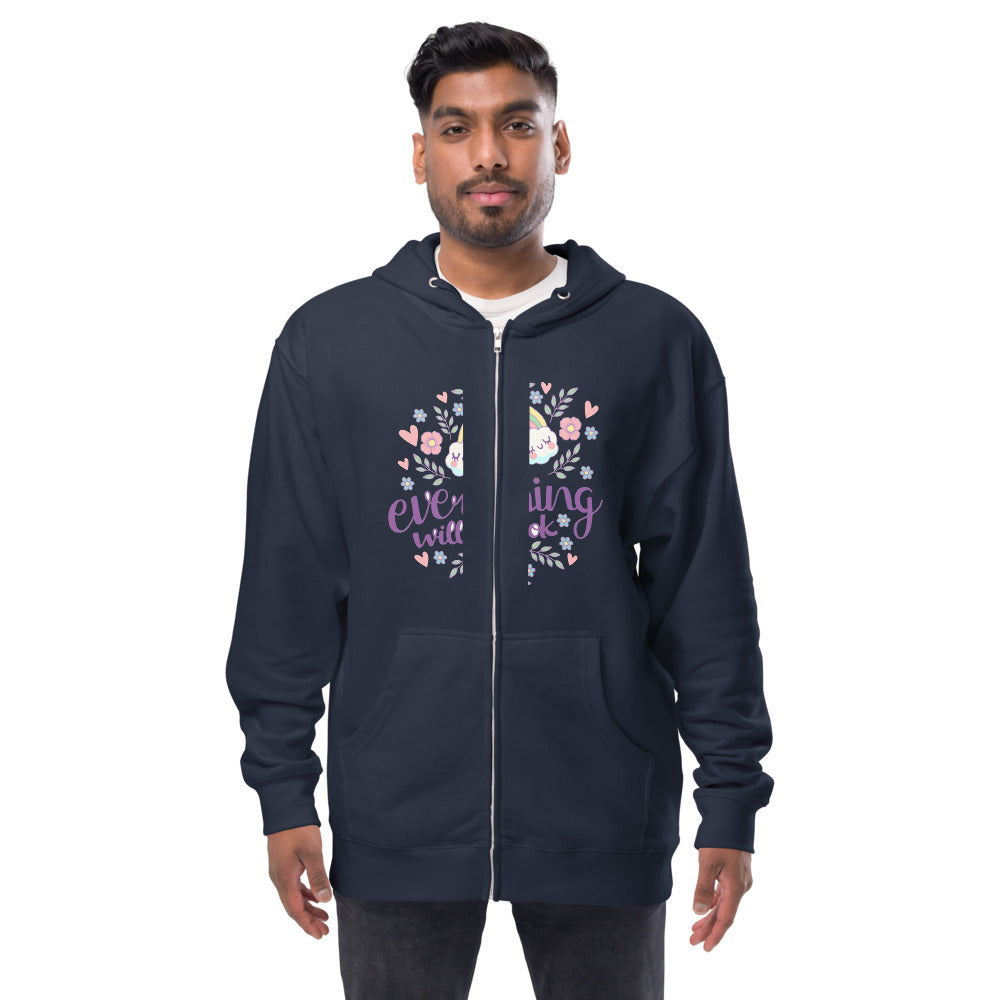 Rainbow - Everything will be ok | Unisex Fleece Zip Up Hoodie | Independent Trading Co. SS4500Z