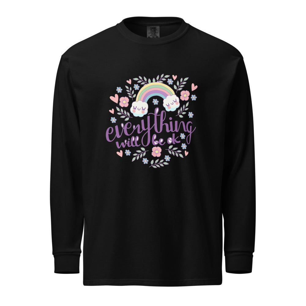 Rainbow - Everything will be ok | Unisex Garment-Dyed Heavyweight Long Sleeve Shirt | Comfort Colors 6014