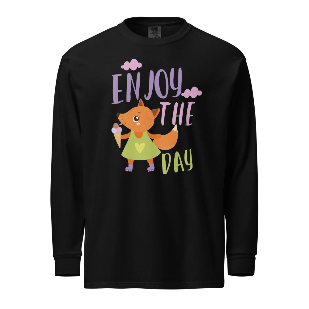 Orange fox - Ẹnoy the day | Unisex Garment-Dyed Heavyweight Long Sleeve Shirt | Comfort Colors 6014