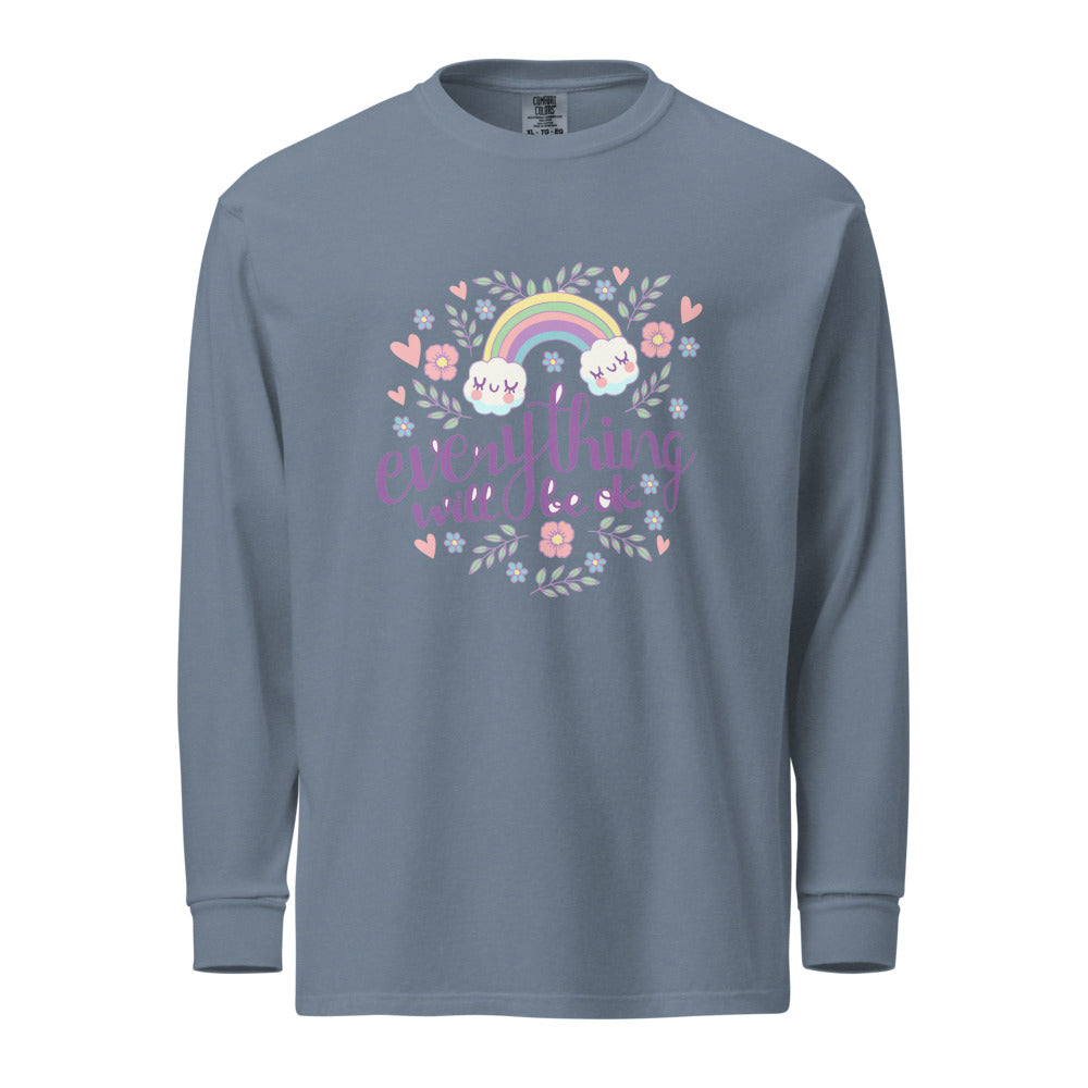 Rainbow - Everything will be ok | Unisex Garment-Dyed Heavyweight Long Sleeve Shirt | Comfort Colors 6014