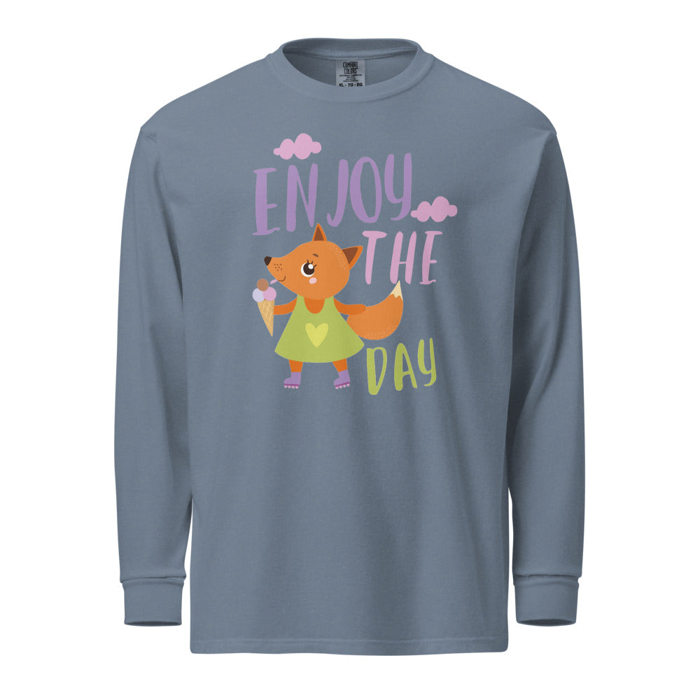 Orange fox - Ẹnoy the day | Unisex Garment-Dyed Heavyweight Long Sleeve Shirt | Comfort Colors 6014