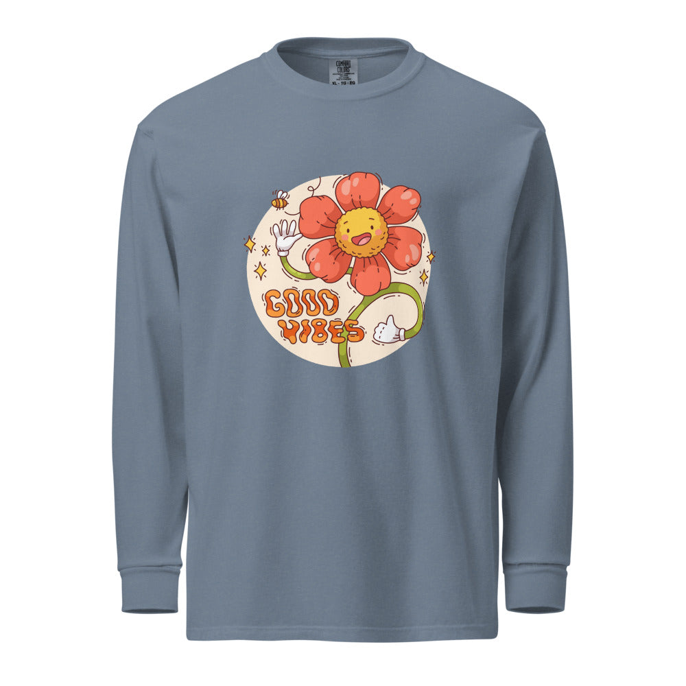 Good vides | Unisex Garment-Dyed Heavyweight Long Sleeve Shirt | Comfort Colors 6014