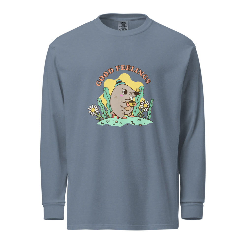 Good feelings | Unisex Garment-Dyed Heavyweight Long Sleeve Shirt | Comfort Colors 6014