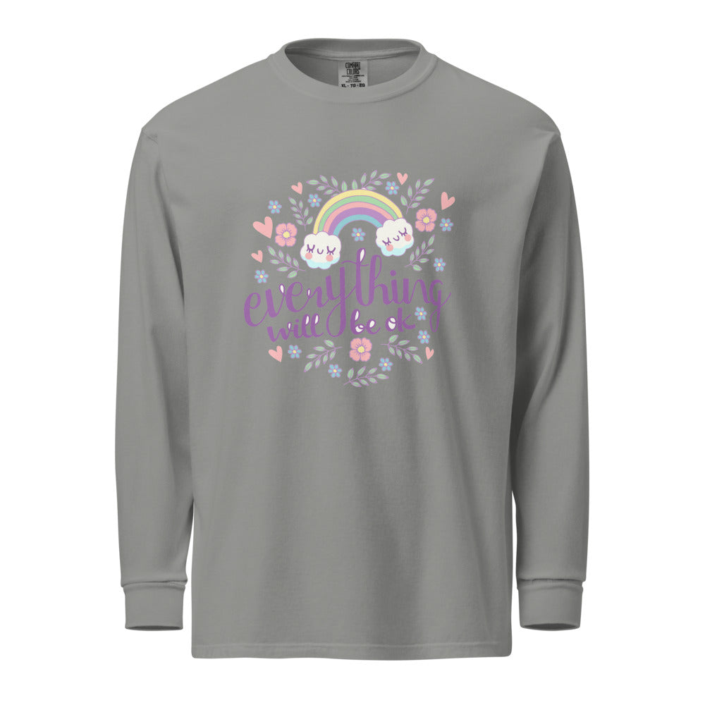 Rainbow - Everything will be ok | Unisex Garment-Dyed Heavyweight Long Sleeve Shirt | Comfort Colors 6014