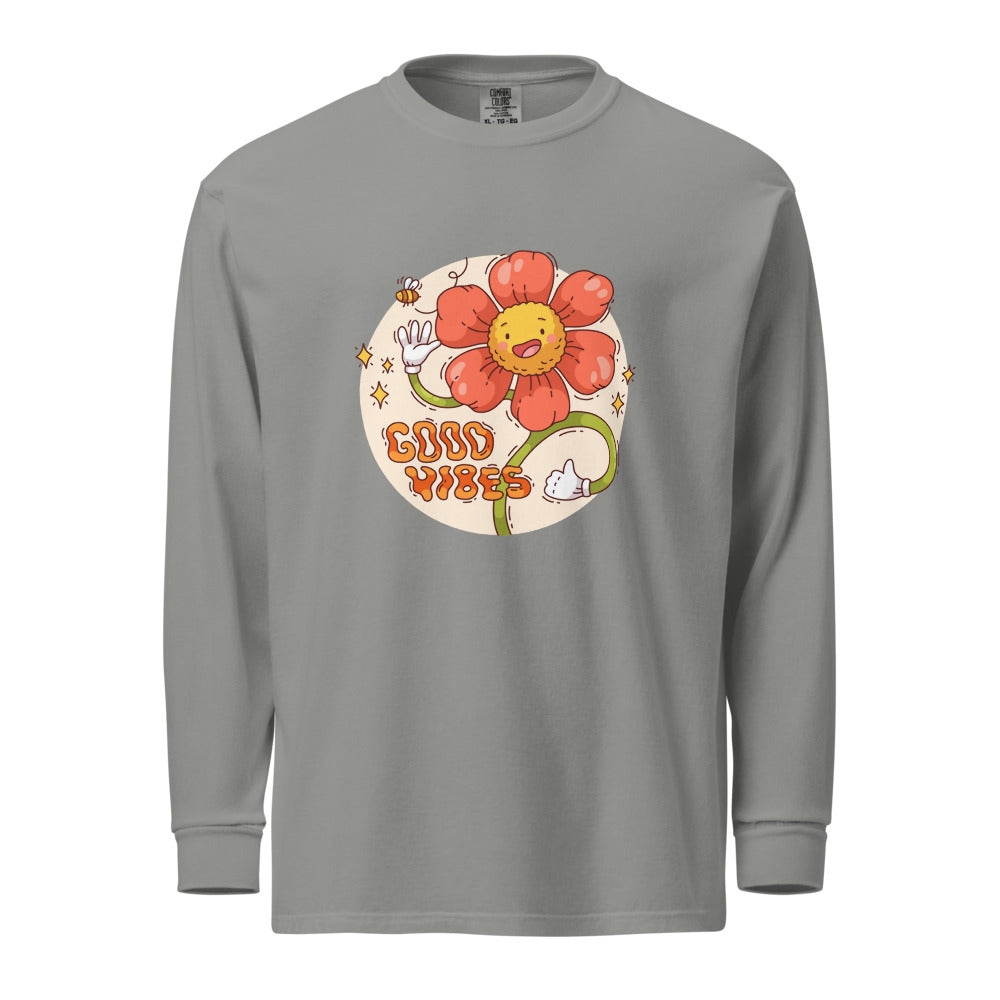 Good vides | Unisex Garment-Dyed Heavyweight Long Sleeve Shirt | Comfort Colors 6014