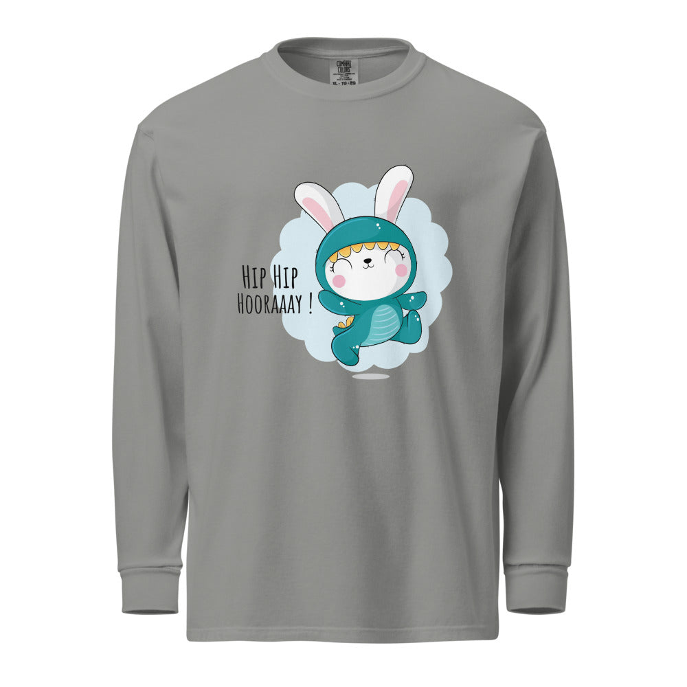 Green rabbit - HIP HIP HOORAAAY | Unisex Garment-Dyed Heavyweight Long Sleeve Shirt | Comfort Colors 6014