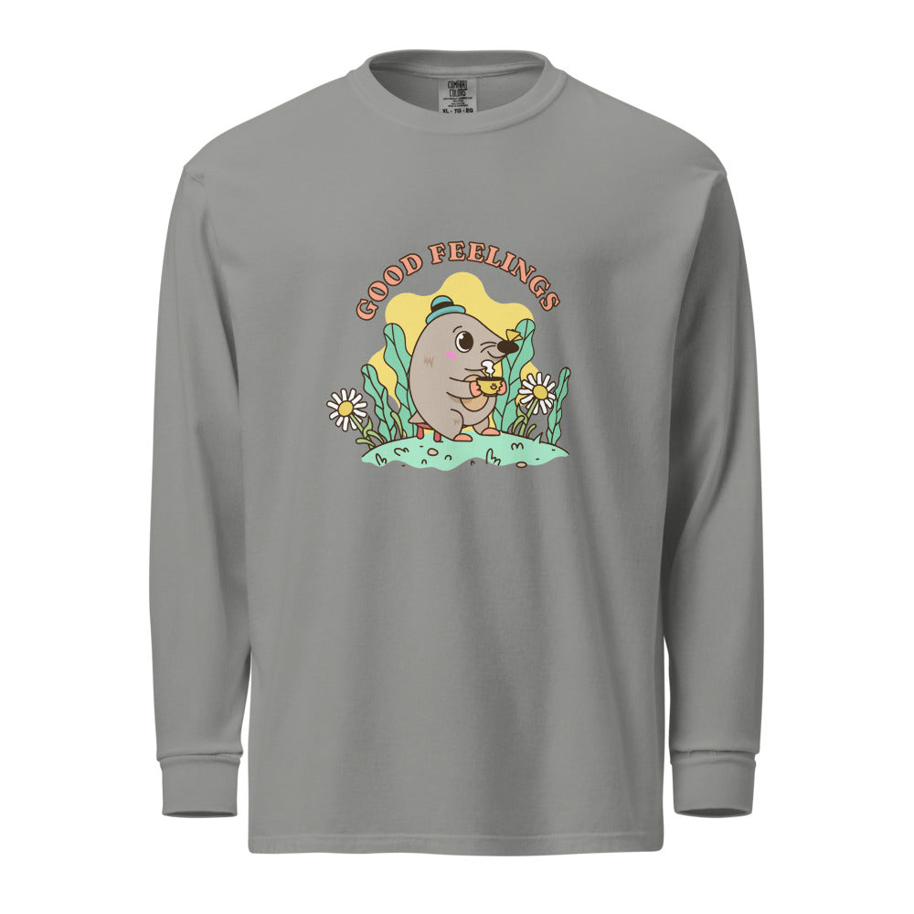 Good feelings | Unisex Garment-Dyed Heavyweight Long Sleeve Shirt | Comfort Colors 6014