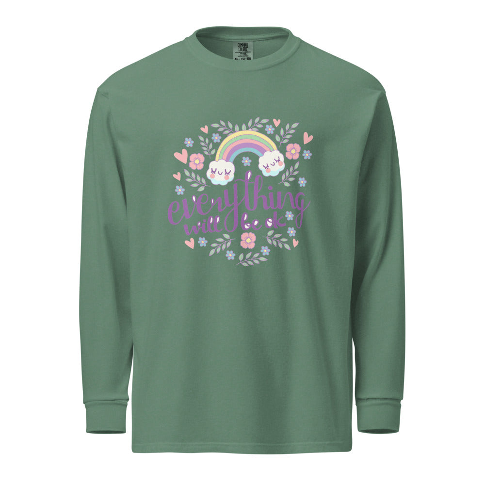 Rainbow - Everything will be ok | Unisex Garment-Dyed Heavyweight Long Sleeve Shirt | Comfort Colors 6014