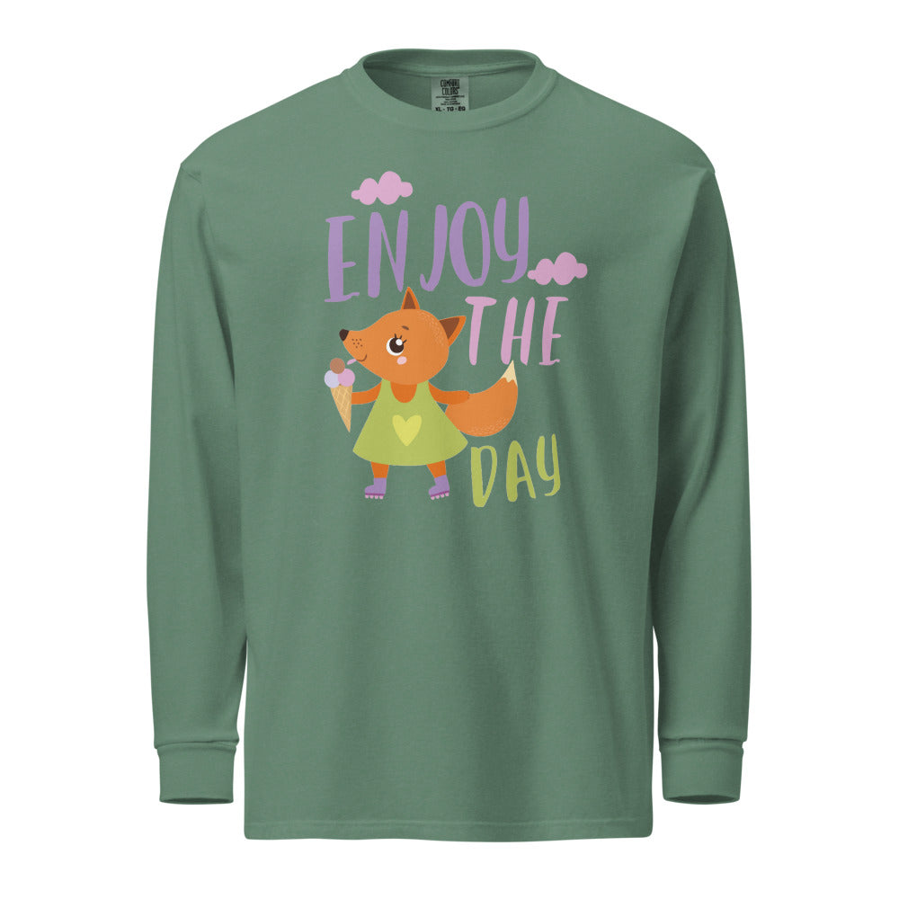Orange fox - Ẹnoy the day | Unisex Garment-Dyed Heavyweight Long Sleeve Shirt | Comfort Colors 6014