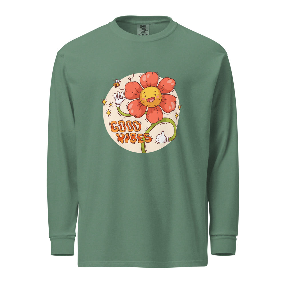 Good vides | Unisex Garment-Dyed Heavyweight Long Sleeve Shirt | Comfort Colors 6014