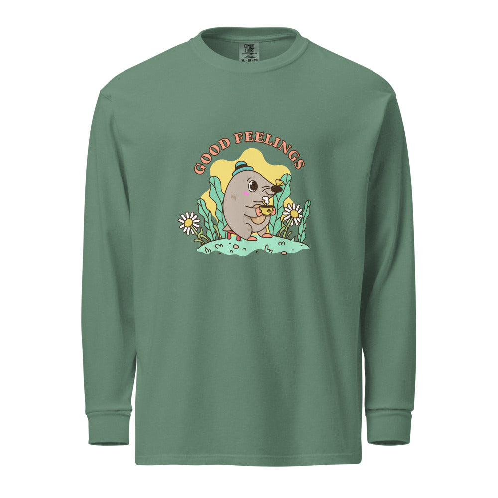 Good feelings | Unisex Garment-Dyed Heavyweight Long Sleeve Shirt | Comfort Colors 6014
