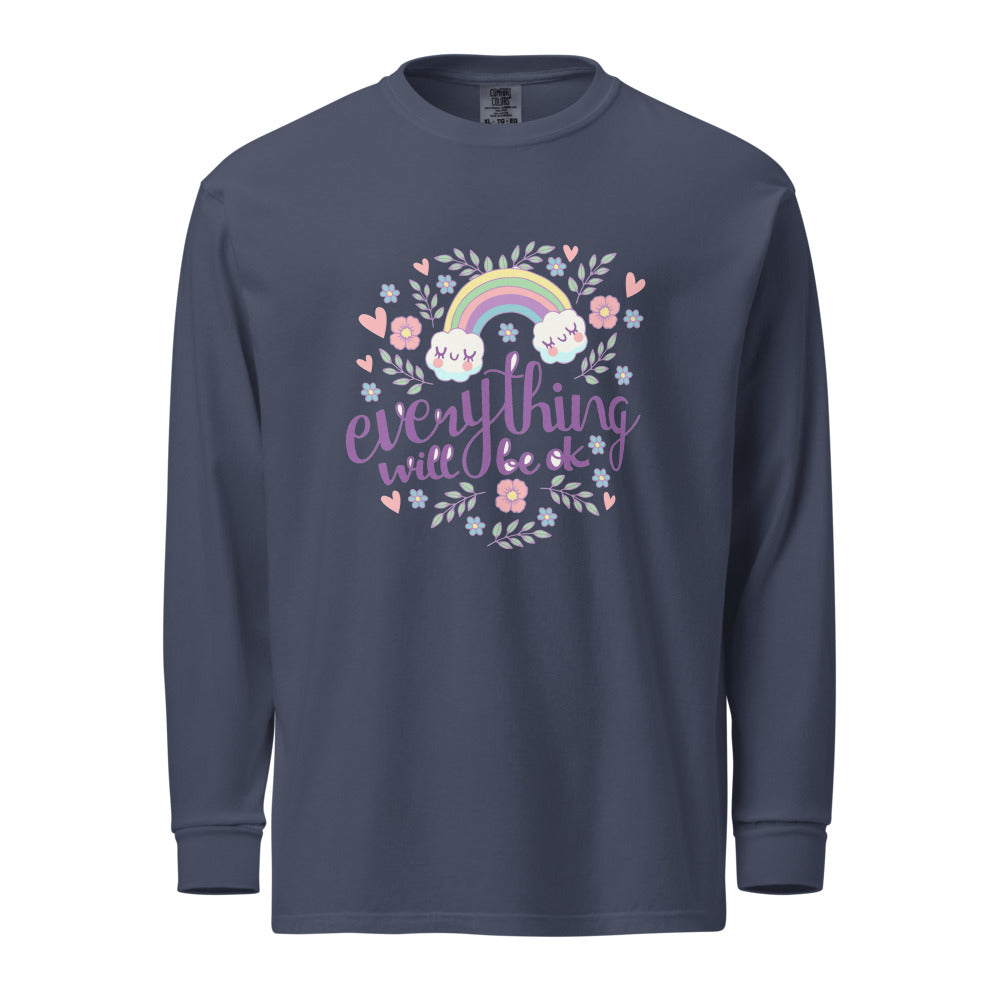 Rainbow - Everything will be ok | Unisex Garment-Dyed Heavyweight Long Sleeve Shirt | Comfort Colors 6014