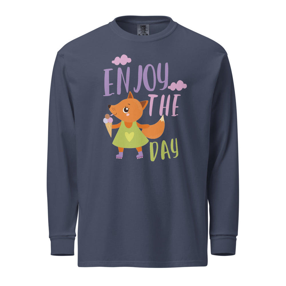 Orange fox - Ẹnoy the day | Unisex Garment-Dyed Heavyweight Long Sleeve Shirt | Comfort Colors 6014