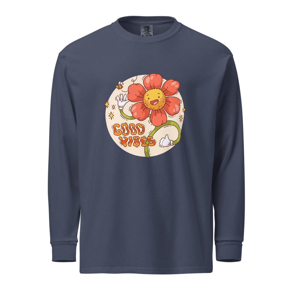 Good vides | Unisex Garment-Dyed Heavyweight Long Sleeve Shirt | Comfort Colors 6014