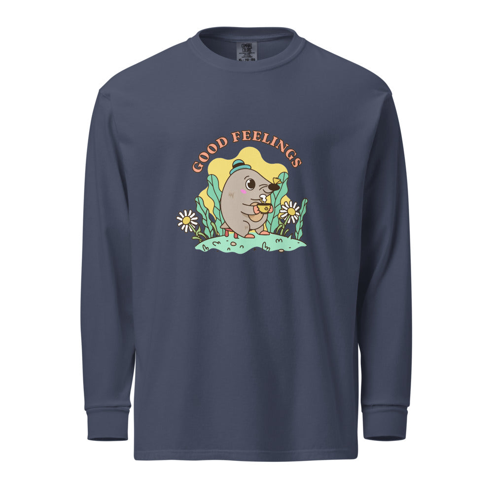Good feelings | Unisex Garment-Dyed Heavyweight Long Sleeve Shirt | Comfort Colors 6014