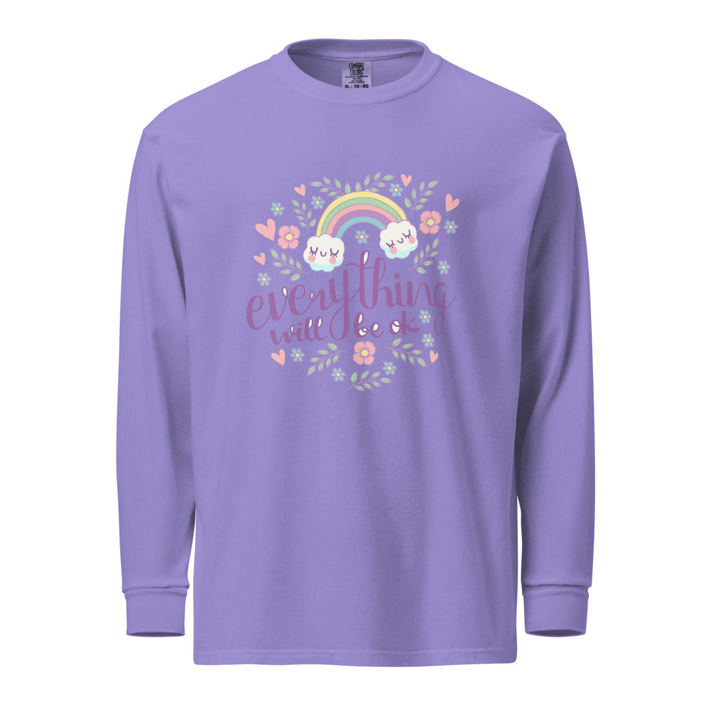 Rainbow - Everything will be ok | Unisex Garment-Dyed Heavyweight Long Sleeve Shirt | Comfort Colors 6014