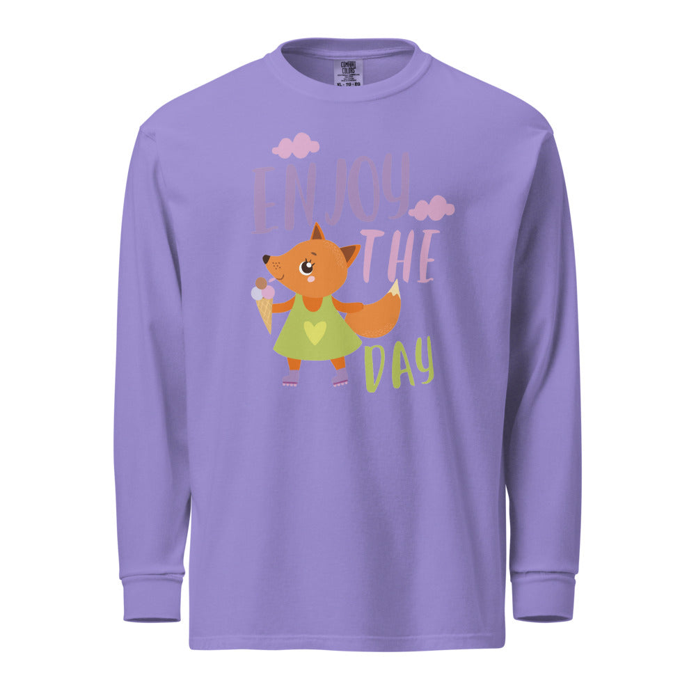 Orange fox - Ẹnoy the day | Unisex Garment-Dyed Heavyweight Long Sleeve Shirt | Comfort Colors 6014