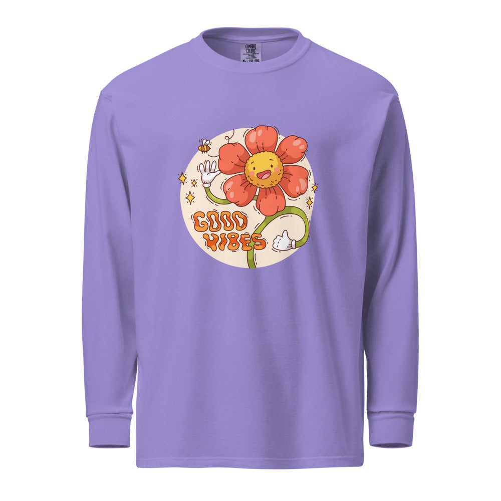 Good vides | Unisex Garment-Dyed Heavyweight Long Sleeve Shirt | Comfort Colors 6014