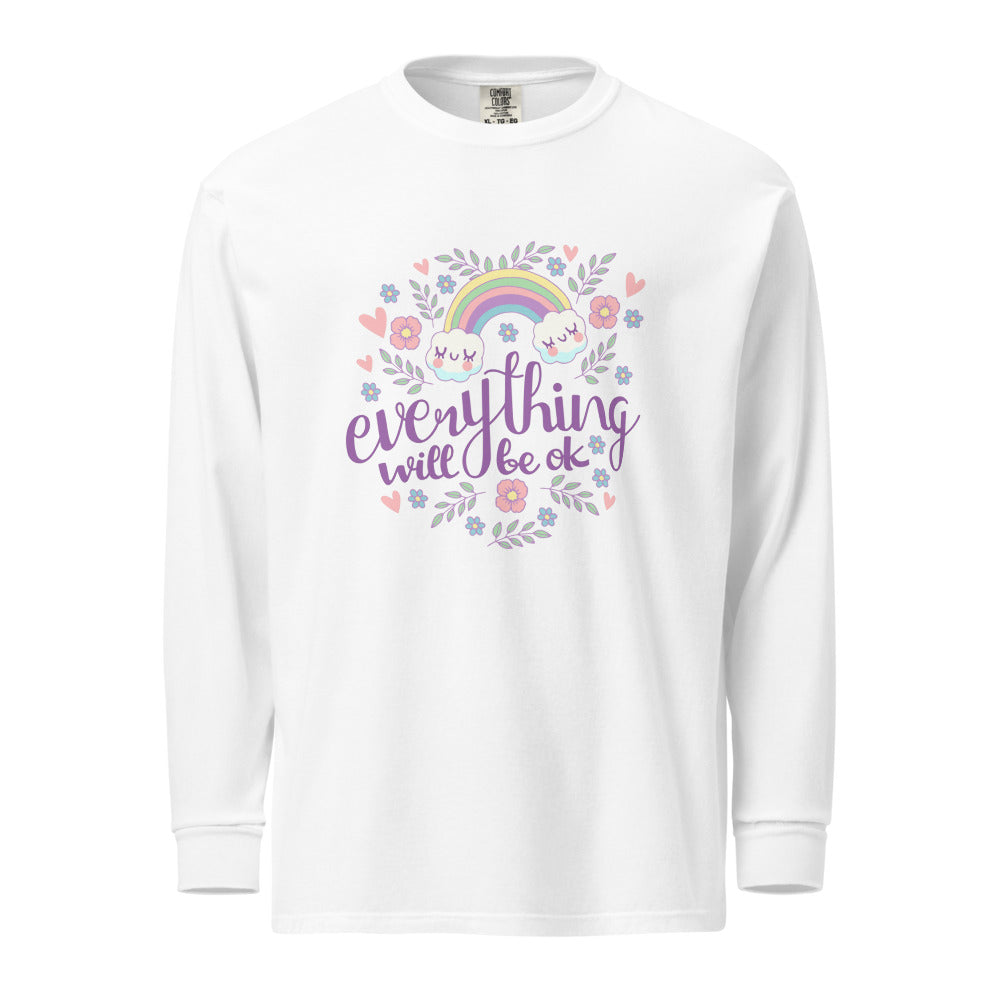 Rainbow - Everything will be ok | Unisex Garment-Dyed Heavyweight Long Sleeve Shirt | Comfort Colors 6014