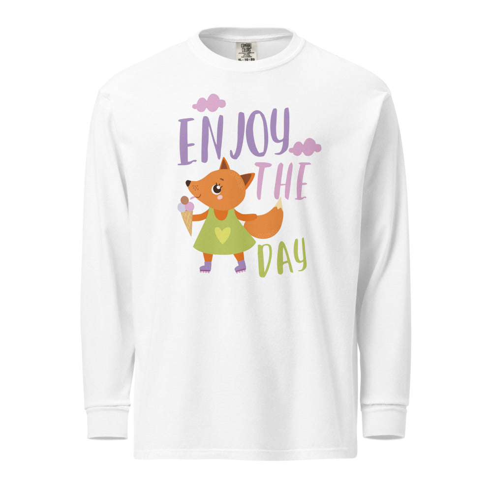 Orange fox - Ẹnoy the day | Unisex Garment-Dyed Heavyweight Long Sleeve Shirt | Comfort Colors 6014