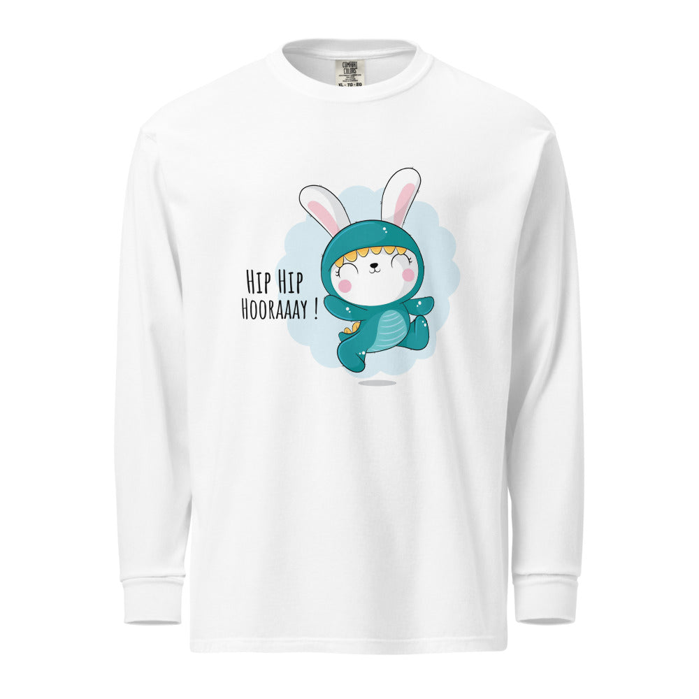Green rabbit - HIP HIP HOORAAAY | Unisex Garment-Dyed Heavyweight Long Sleeve Shirt | Comfort Colors 6014
