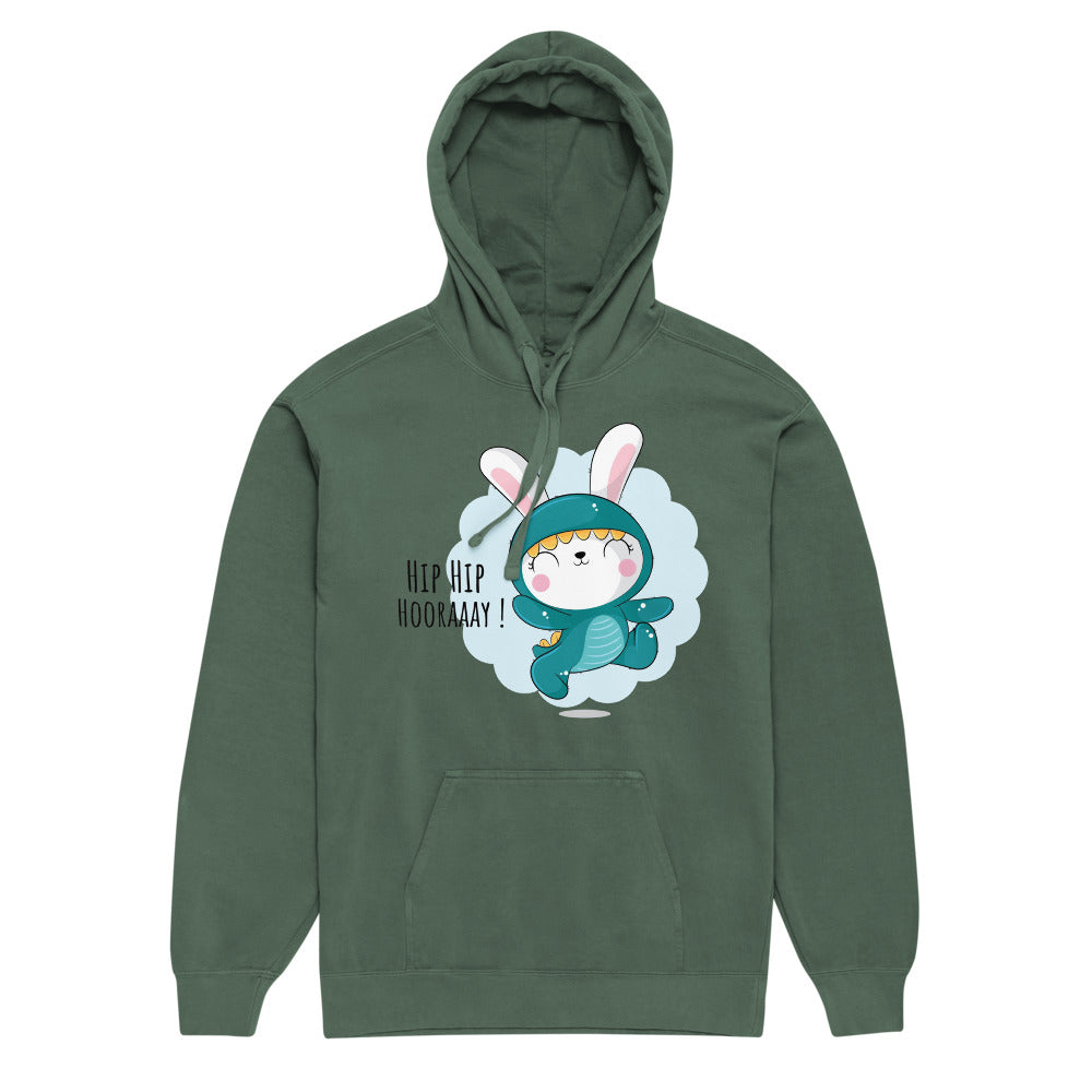 Green rabbit - HIP HIP HOORAAAY | Unisex Garment-Dyed Hooded Sweatshirt I Comfort Colors 1567