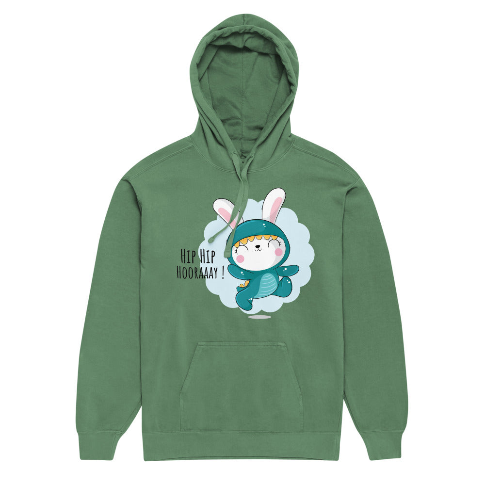 Green rabbit - HIP HIP HOORAAAY | Unisex Garment-Dyed Hooded Sweatshirt I Comfort Colors 1567