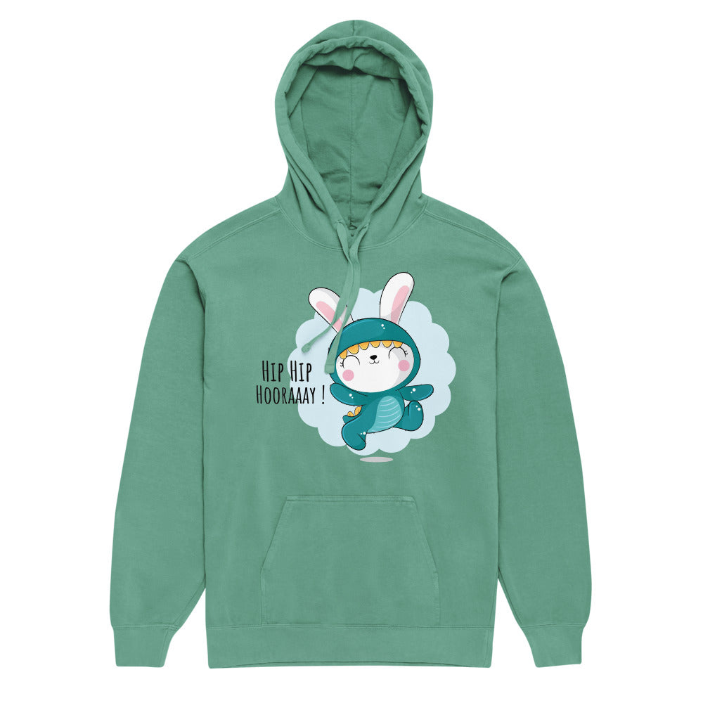 Green rabbit - HIP HIP HOORAAAY | Unisex Garment-Dyed Hooded Sweatshirt I Comfort Colors 1567